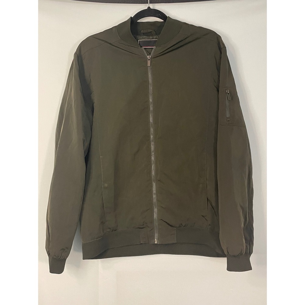 LON NYC Across The Pond Bomber Jacket Olive Green Men's L Full‎ Zip Pockets